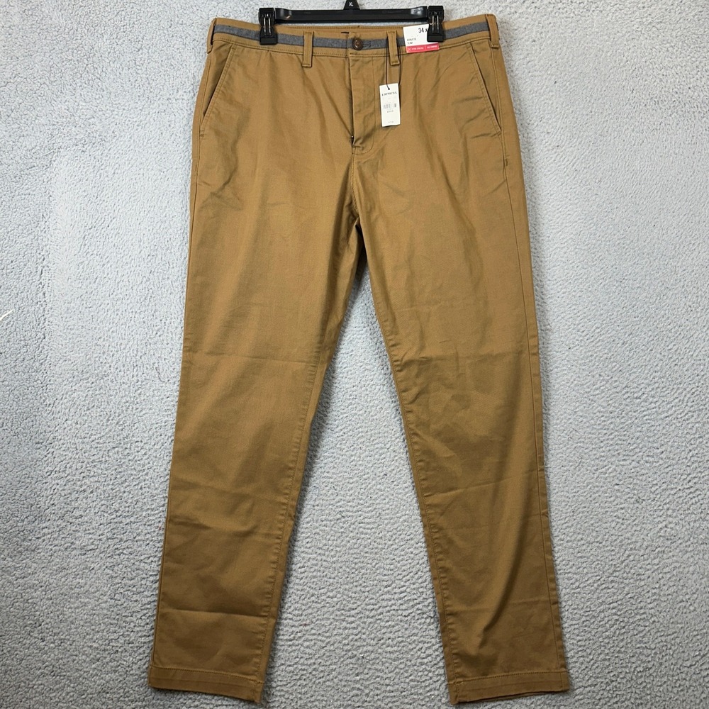 NEW Express Pants Mens 34X32 Athletic Slim 365 Brown Chino Comfort Hyper Stretch